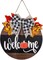 Fall Thanksgiving Welcome Sign – Farmhouse Wooden Hanging Sign with Bow & Artificial Berries, Rustic Autumn Harvest Door Hanger for Home, Office, Window Décor (Coffee)